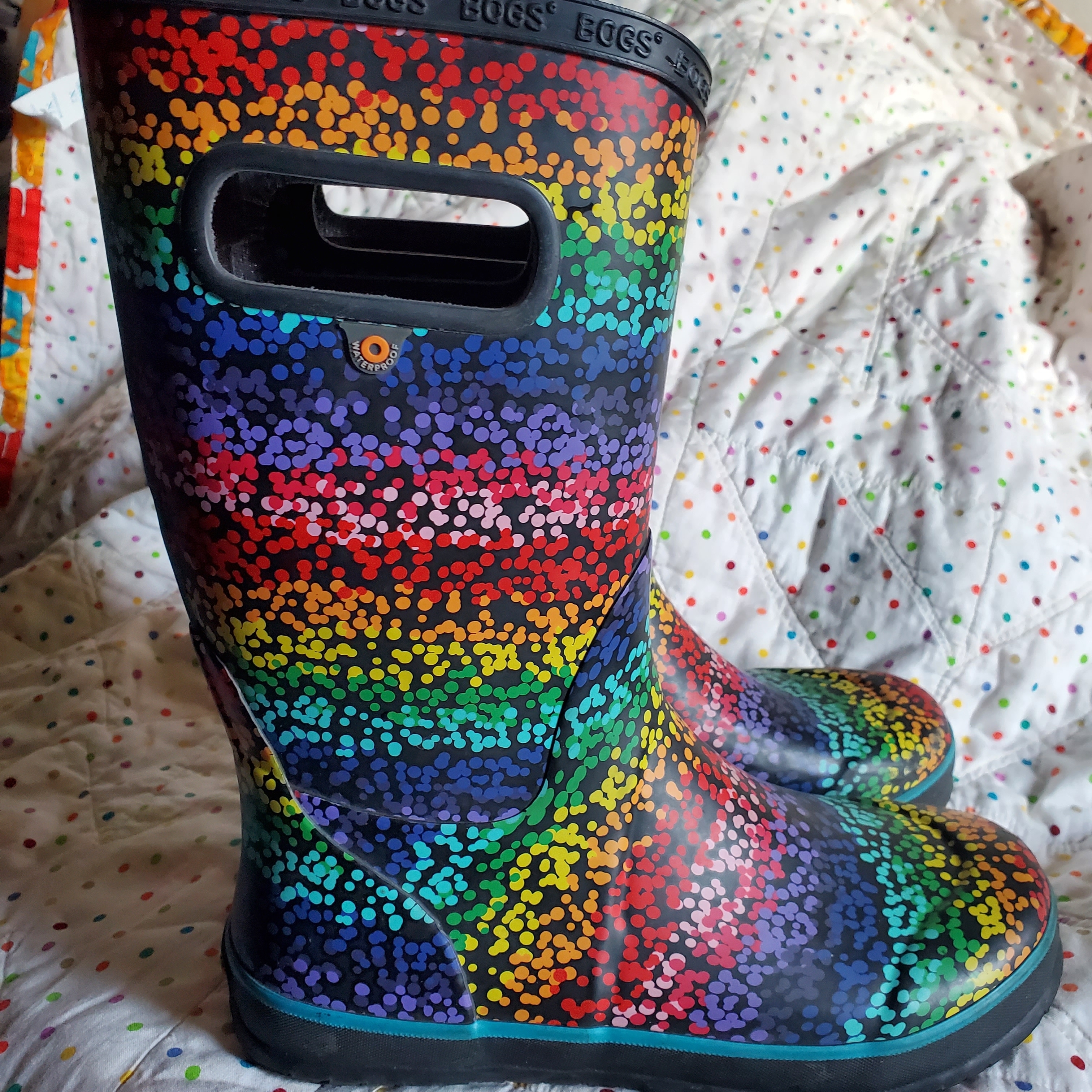 Bogs Rainbow Dot Pattern Rain Boots